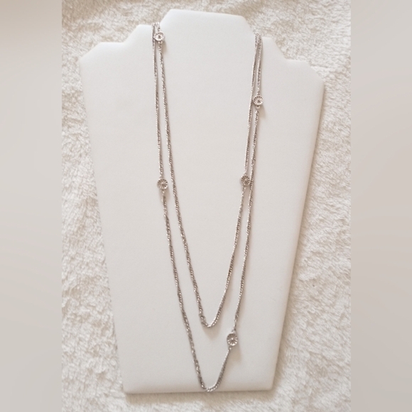 Monet Jewelry - Monet Necklace Vintage Silver Tone Station Chain 53 Inches Long Flapper Length